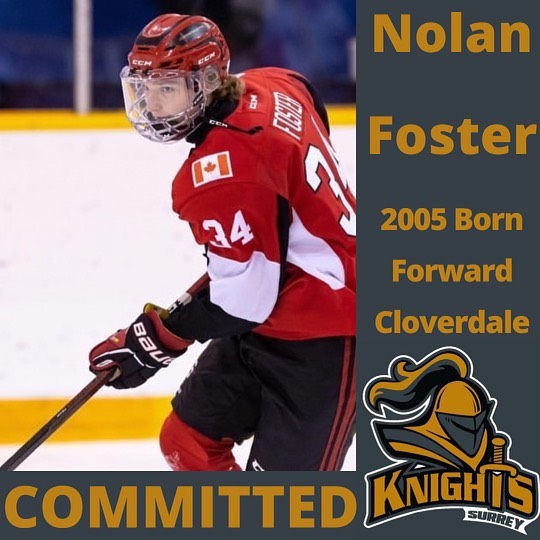 The Knights are proud to announce that they have signed Cloverdale Kid Nolan Foster to play for the Knights this winter!! Welcome to the team Nolan!!