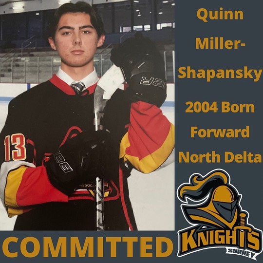 The Knights are proud to announce that they have signed Quinn Miller - Shapansky to play for the 2022/23 season!!! Welcome to the Knights Lair Quinn!!!