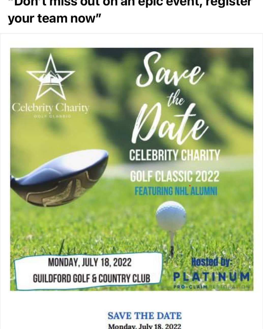 Click the link to get into the funnest golf tournament of the summer.

https://celebritycharitygolfclassic.com